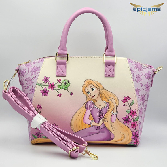 Loungefly Disney Tangled Rapunzel & Pascal Flower Pink Satchel Purse Bag New - Picture 4 of 6